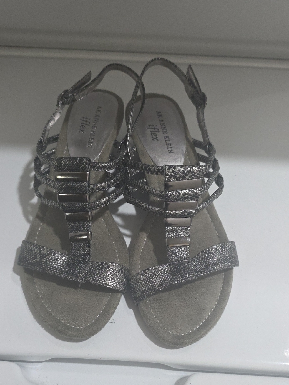 Kenneth Cole Reaction Metallic Silver Braided Gladiator Sandals